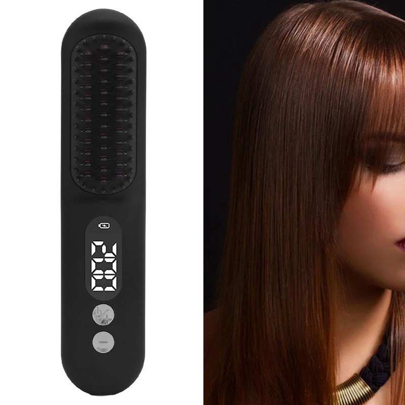 Heated Hair Straightening Brush Negative Ions 30s Fast Heating Rechargeable