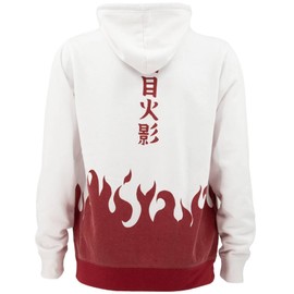 Ripple Junction Naruto Shippuden Men’s Full Zip-Up Hooded Sweatshirt 4th Hokage Red Flame Anime Cloak Inspired XL White