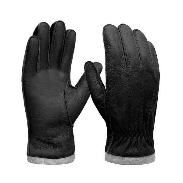 MGGMOKAY Men's Deerskin Gloves Touchscreen with Cashmere Lining, black