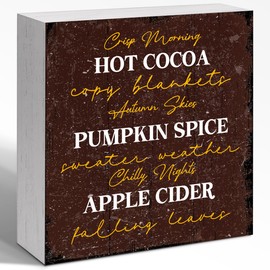 WUZYOU Crisp Morning Hot Cocoa Retro Sign, Funny Autumn Inspirational Desk Decor Wood Box Sign, Country Farmhouse Shelf Table Desk Decoration 5x5x1 INCH