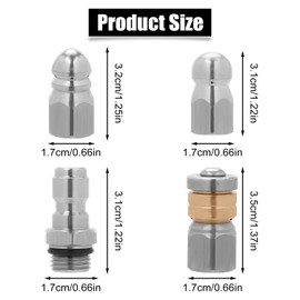 3pcs Sewer Jetter Nozzle for Pressure Washer, Stainless Steel Drain Cleaning Nozzle for Drain Jetting Hose Rotating Button Nose with 1/4in Quick Connector, 5000 PSI