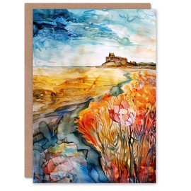 Artery8 Colourful Watercolour View Of Bamburgh Castle Birthday Card