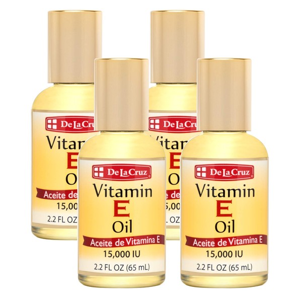 De La Cruz Vitamin E Oil 15,000 IU, No Preservatives, Artificial Colors or Fragrances, Made in USA 2.2 FL. OZ. (4 Bottles)