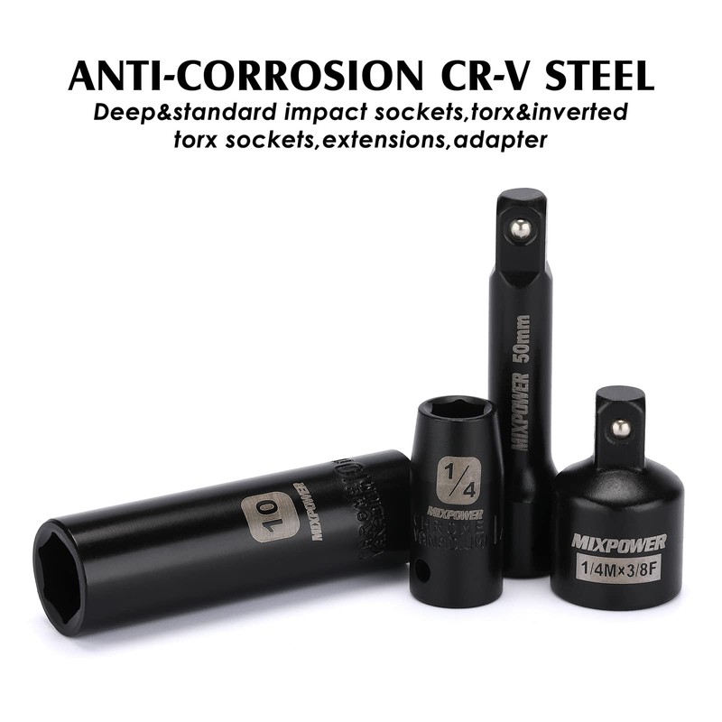 MIXPOWER 86PCS 1/4" Drive Master Impact Socket Set, Universal/Deep/Standard/Torx/Inverted Torx