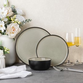 AmorArc Stoneware Dinnerware Sets,Round Reactive Glaze Plates and Bowls Set,Highly Chip and Crack Resistant | Dishwasher & Microwave Safe Dishes Set,Service for 4 (12pc)