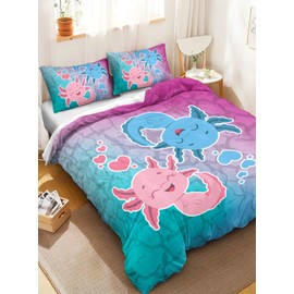HOSIMA Axolotl Kawaii Bedding Set for Kids Bedroom Decor Pink and Blue Axolotl Cute Duvet Cover Set 3 Pieces 1 Duvet Cover with 2 Pillowcases（No Comforter）