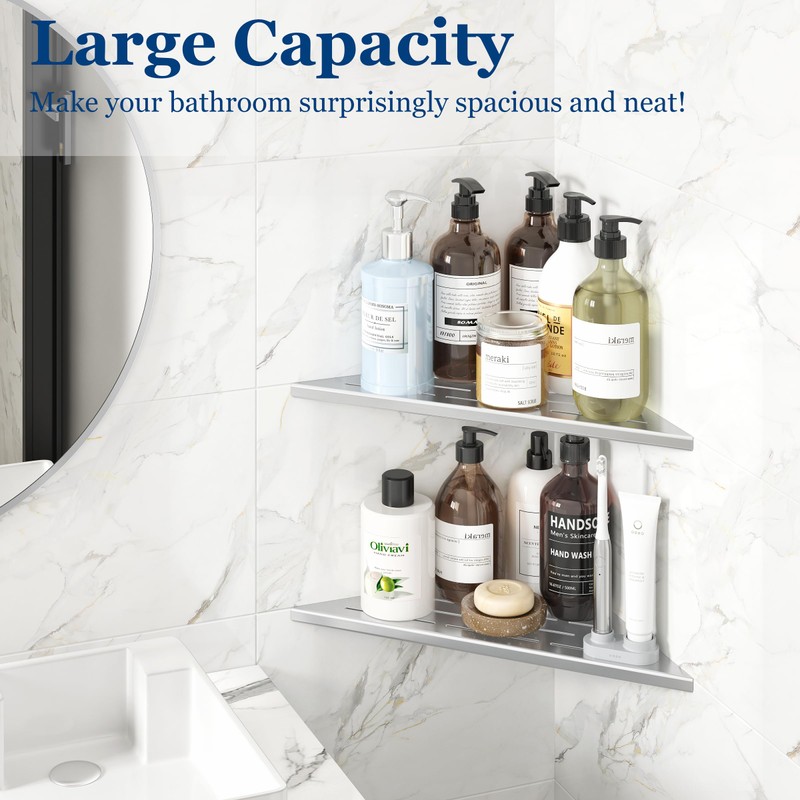 Qeke Corner Shower Shelves, 12” Recessed Tile Shower Shelf, 304