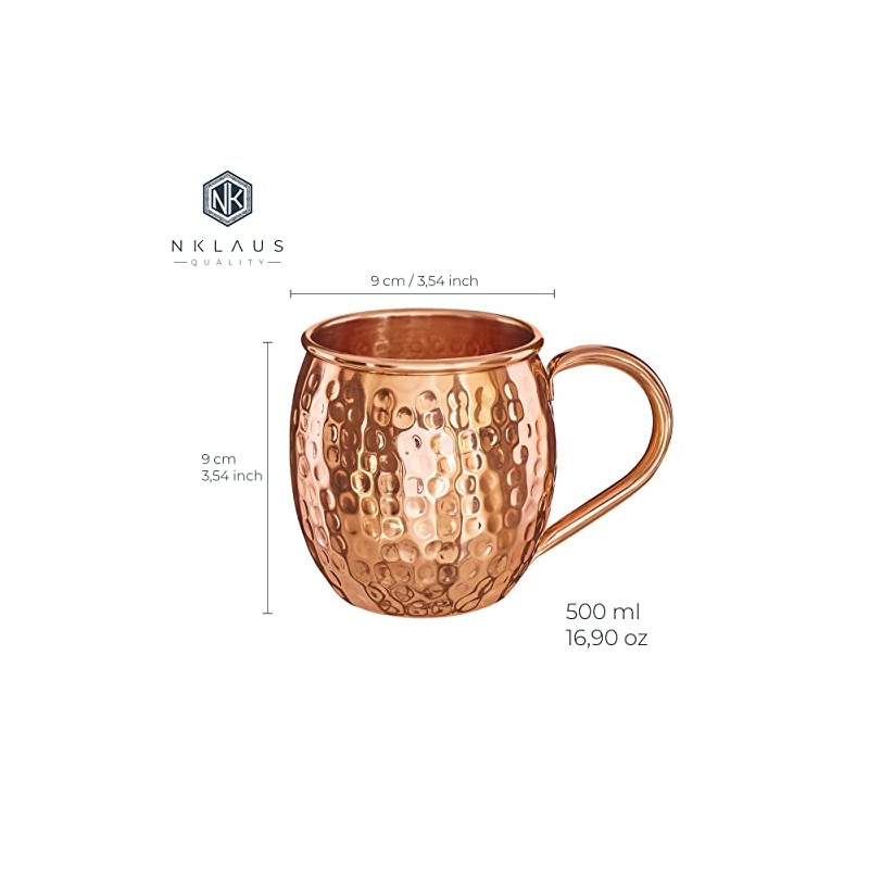 NKlaus 4 x Copper Cups Pure Copper 100% Ayuverda Oval