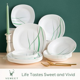 VEWEET Avivaglas 36-Piece Dinnerware Set for 12, Opal Glassware Dinner Sets Plates Set of Dinner Plate, Soup Plate, Dessert Plate, Service for 12