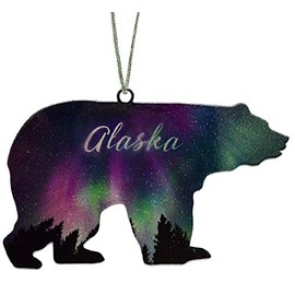 Bear Ornament, Fire and Ice, Alaska Name Drop 4 inches, Made in The USA by d'ears 8239AK