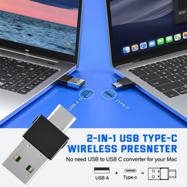 2-in-1 USB Type C Presentation Clicker Wireless Presenter Remote Clicker for PowerPoint Presentations with Laser Pointer, RF 2.4GHz USB C PowerPoint Clicker Slide Advancer for Computer/Mac/Laptop