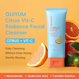 QUIYUM Limpiador facial de vitamina C cítrica, lavado facial suave con niacinamida, ácido hialurónico, limpia, hidrata, refresca, lavado facial, remov
