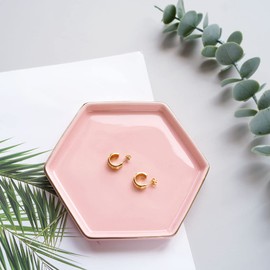 4.7 inch Ceramic Jewelry Dish Tray, Small Ring Holder Dish, Pink Catch All Trinket Tray for Keys Rings Earrings