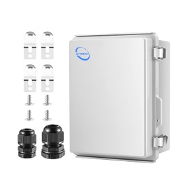 RTHIEAI Waterproof Outdoor IP67 Junction Box (8.7"x6.7"x4.3") with Mounting Plate, Hinged Grey Cover and Wall Brackets - Weatherproof ABS Plastic Electrical Enclosure for DIY Projects (220x170x110mm)