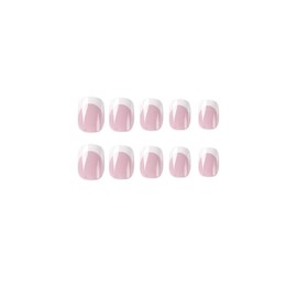 White Press on Nails French Tip Fake Nails Glossy Glue on Nails Short Square Nail Reusable Artificial Acrylic Full Cover False Nails Nude Stick on Nails for Women Girls Manicure 24Pcs