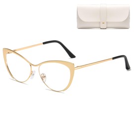 Cleoxyge Blue Light Filter Glasses Without Prescription for Men and Women, Metal Frame, Anti Blue Light, UV400 Protection, PC Gaming with Glasses Cases and Glasses Cleaning Cloth, Fake Glasses, Cateye