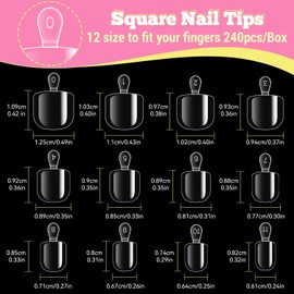 krofaue Kids Short Fake Nails with Handle - 240Pcs Soft Gel Press on Nails for Girls & Children for Easy DIY Clear Nail Tips Art, 12 Sizes Fingernail Decoration