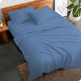 King Size Luxury Soft 800 Thread Count 100% Egyptian Cotton 18" Inch Deep Pocket 4-Piece Premium Hotel Quality Smooth & Soft Bedding Sheet Set - Medium Blue Solid