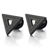 Stainless Steel Mens Black Triangle Stud Earrings with Greek Key
