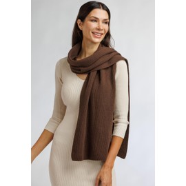 Fishers Finery Women's 100% Cashmere Ribbed Knit Scarf; Classic Wrap Scarf Design, 2 Ply Cashmere for Extra Warmth and Comfort, Beautiful Gift Box Included (Brown)