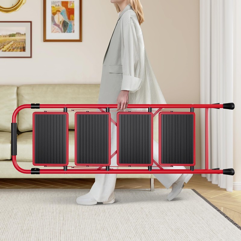 KINGRACK Step Ladder, Folding Ladder with Non-Slip and Wide Pedal,