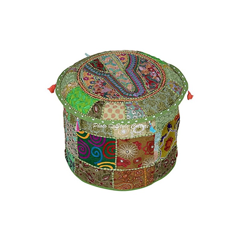 Stylo Culture Cotton Patchwork Embroidered Pouffe Stool Ottoman Stool Pouf
