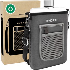 Hydrte Travel Mini Water Bottle with Strap & Sleeve – 18 oz BPA-Free Slim Flat Reusable Water Bottle, Leak Proof (Slate Grey)
