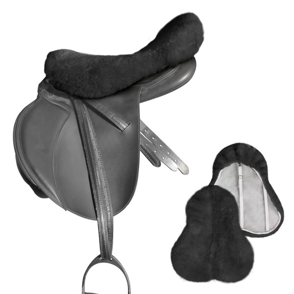 Harrison Howard Premium Comfort Sheepskin Saddle Cover - Ultimate Riding Comfort & Protection Black