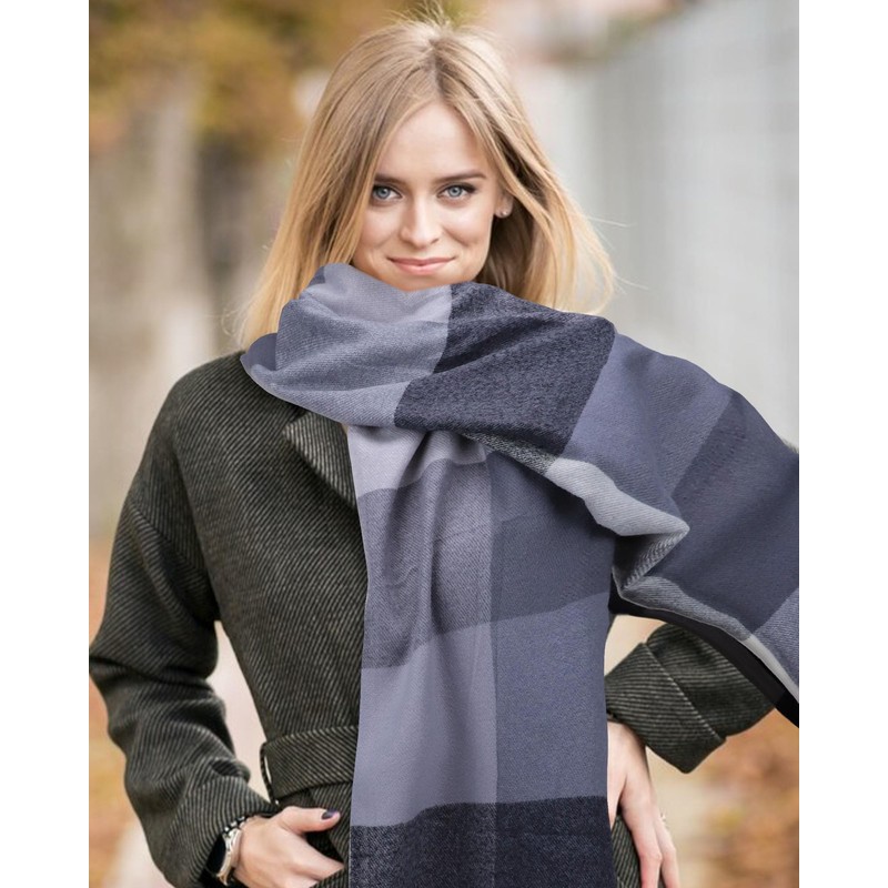 EOAMGO Women's Winter Scarf, Cuddly Cotton Checked Oversized Square Blanket