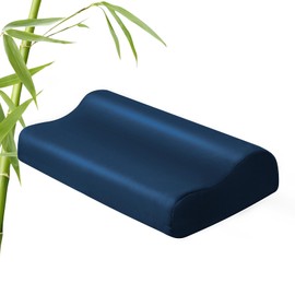 Contour Pillowcase- Rayon Derived from Bamboo Cooling Pillow Case Cover for Contour Cervical Neck Pillow- Breathable Silky Soft Pillowcase for Hot Sleepers,24 x14 x5/3.7 Inches 1 Piece Navy Blue