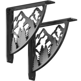 STARBY Metal Shelf Brackets Heavy Duty ~ Iron Wall Corbel Supports for Countertop, Mantel, Shelves ~ Wrought Iron Black ~ Hand Welded Steel Fireplace Brackets~ 500lb Capacity ~ 2 Pack (10"x10")