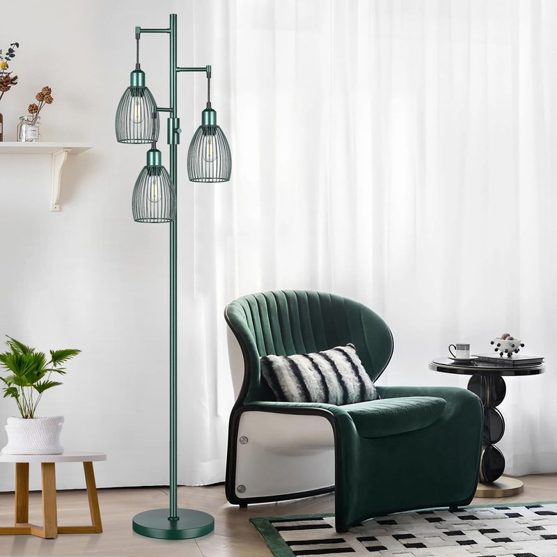 Dimmable Industrial Floor Lamps for Living Room, Green Tree Standing