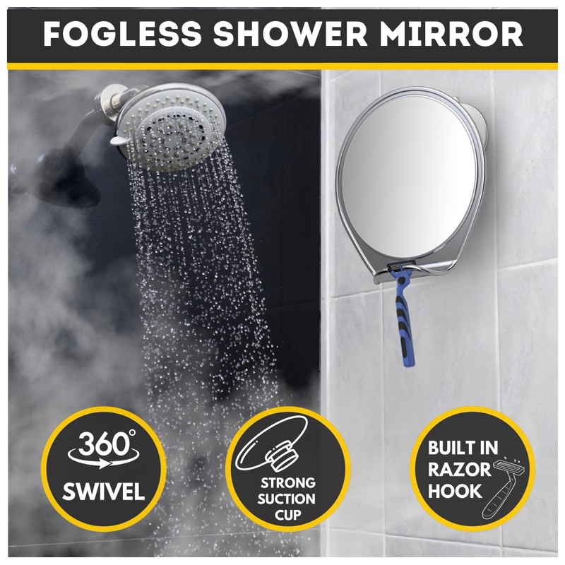 HONEYBULL Fogless Shower Mirror with Suction Mount & Swivel –