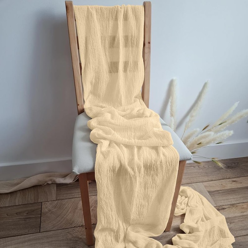 AUAUY Cheesecloth Table Runner, Pack of 6 Beige Cheesecloth Table