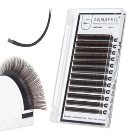 ANNAFRIS Eyelash Extensions, Ellipse Flat 0.15 C Curl, 8-15 mm, Colourful Eyelash Extensions, Individual Eyelashes for 1:1 Silk, Individual Split Tips Eyelashes (0.15C, 8-15 mm, Dark Brown)