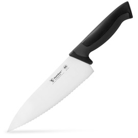 Humbee 8 Inch Professional Chef Knife with Ergonomic Handle – NSF Certified Stainless Steel Kitchen Knife, Serrated Wave Teeth, Durable and Sharp Blade, DT 11 Series, Black