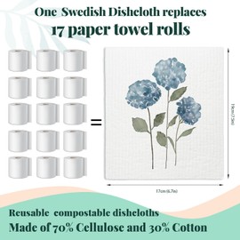 LARTSFRO Spring Floral Swedish Dishcloths for Kitchen, Swedish Dish Cleaning Cloths for Flowers, Papaya Reusable Paper Towels, 4 Pack Dish Towels for Kitchen, Reusable Paper Dishcloths Washable