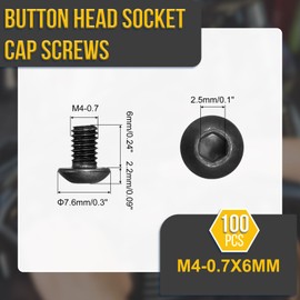 DTGN M4-0.7x6mm Button Head Socket Cap Screws - 100Pack - Good for Road Bicycle, Mountain Bike, Auto, Motorcycle - Carbon Steel Black Oxide - Hex Drive Fasteners