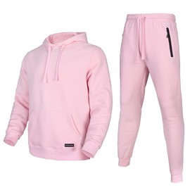 Men's Tracksuit 2 Piece Sweatsuit Set Long Sleeve Pullover Athletic Suit Sweatpants Casual Sport Jogging Suits With Pockets（Pink L)