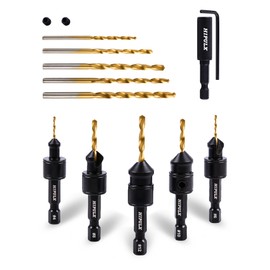 HIPULX Countersink Drill Bit Set for Wood - 14 PCS Counter Sink Drill Bits Adjustable #4, #6, #8, #10, #12, 1/4" Hex Shank, with Magnetic Extension bit Holder & Storage Box