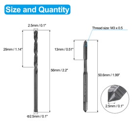 sourcing map Tap and Drill Bit Set, 1pcs M3 x 0.5 Metric Straight Flute Thread Screw Taps & 1pcs 2.5mm Twist Drill Bits, Black Oxide HSS-6542 Tapping Threading Tool Kit