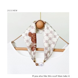 First Choose Silk Felling Magnetic Buckle with Rhinestone Small Neckerchief Clavicle Collar Headpiece Pendant Scarf for Women, Beige-bear