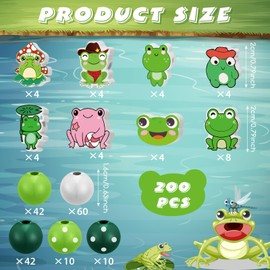 Ripeng 200 Pcs Frog Wooden Beads Green Round Beads Cute Animal Special Shaped Beads for DIY Crafts Garlands Home Decorations, Key Chains Macrame Crafts Bracelet Jewelry Making