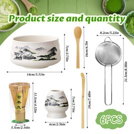 Simsky Matcha set, Japanisches Tee-Set, Matcha-Schale, Schaufel, Sieb, Matcha-Besenhalter, Matcha-Besenständer, Matcha-Tee-Set（Schwarz-Weiß-Landschaft）