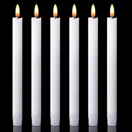DRomance White Flameless Taper Candles Battery Operated with 6H Timer, Real Wax 3D Wick Flickering LED Taper Candles Dinner Wedding Holiday Decor(6 Pack, 0.78 x 9.64 Inches)