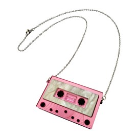 Womens Mens Retro 1980s Music Cassette Music Tape Pendant Vintage Style Costume Novelty Chain Necklace (Lilac)