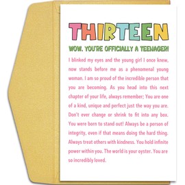 Qiliji Sweet 13th Birthday for Daughter Granddaughter Niece, Thirteen Years Old Birthday Poem Card for Girl, 13th Birthday Card for Her, You're Officially A Teenager Card