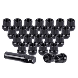 ECCPP Replacement for Wheel Lug Nuts 20 Pieces + 1 Key 1/2" x20 Black Chrome Bulge Acorn Drive Open End 1" Spline Socket Lug Nuts for Ford Lincoln Mercury 1980-2014