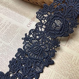 10CM Width Europe Dazzle Pattern Inelastic Embroidery Lace Trim,Curtain Tablecloth Slipcover Bridal DIY Clothing/Accessories.(2 Yards in one Package) (Black)