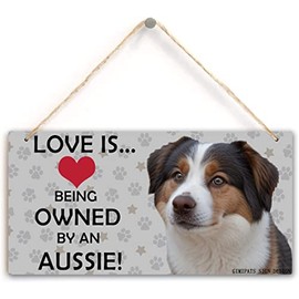 GIMIPATS LOVE Is ... Being Owned By An Aussie,Dog Sign,Perfect for Dog Lover Gifts 6inx12in Wall Hanging Sign, Pet Themed Home Decor, Paw Decorations